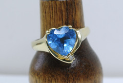 14K Gold Genuine London Blue Topaz & Diamond Accent “AJ 14K” Ring Sz 8 – 4.40 g