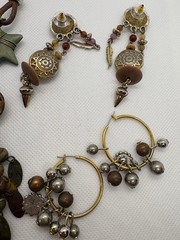 Vintage Lot of 4 Boho Statement Earrings Mixed Materials Wood Metal Beads Star