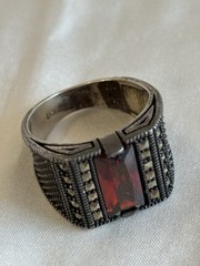 Sterling Silver 925 Red Cubic Zirconia Ring Size 8.5 Vintage