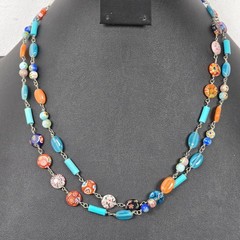 Lovely Cookie Lee Millefiori Glass Style Floral Beaded Statement Necklace 40″