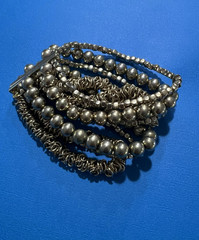 Gold Tone 7 Multi Strand Beaded Stretchable Bracelet