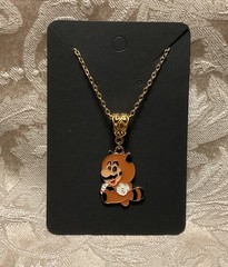 Cartoon Mario Raccoon Suit Video Game Gold Enamel Bohemian Trendy Necklace 18”