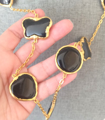 Vintage Chunky Poured Black Glass Station Necklace