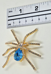 Spider Brooch Pendant Blue Crystal Rhinestone Gold Tone With Box IVANA