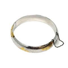 Vintage Two Tone Engraved Floral Bangle Cuff Bracelet Silver 925