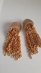 Vintage Tassel Gold tone Chain Dangle/drop Clip on Earrings