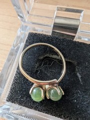 Vintage 18kt Yellow Gold Natural Jade Double Bead Woman’s Ring, laser Plated