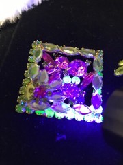 RARE Vtg Juliana D&E Book Set Pink Green Brooch & Earrings Set Uranium Glass