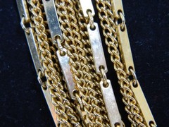 Vintage Mid Century Multi Strand Layered Fancy Link Choker Necklace Gold Tone