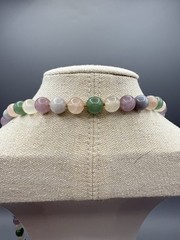 Vintage Multicolor Quartz Rose Jade Amethyst 10mm Bead Knotted Necklace 35”