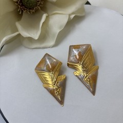 VTG Signed Edgar Berebi 1980s Modern Enamel Geometric Earrings Art Deco Revival
