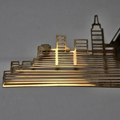 Batman Gotham City Skyline Brooch Pin Vintage DC Comics Bat-Signal Gold Tone