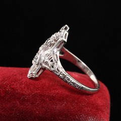 Vintage Style Shield Cocktail Ring 2.2 Ct Simulated Diamond 14k White Gold Over
