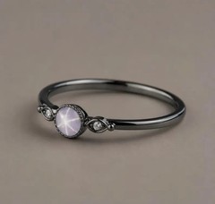 Natural Star Sapphire Ring 925 Sterling Silver Minimalist Dainty Ring