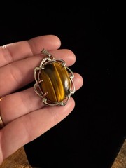 Vintage Signed JJJ Navajo Sterling Silver Tiger’s Eye Pendant (no chain)