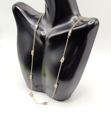 Barrel Pearl Neutral Tone Gold Plated Station Necklace Vtg Korea 24 Inch w Tag