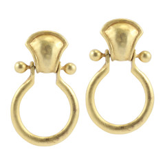 Vintage Matte Gold Tone Door Knocker donna Karen D.K.N.Y Clip On Earrings 1980s