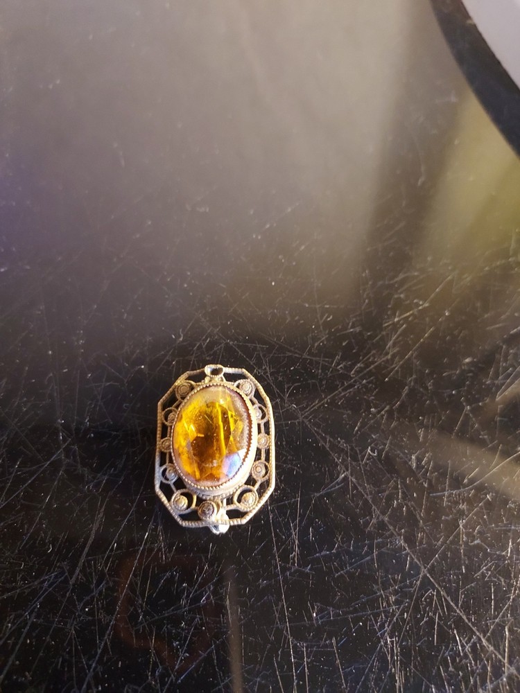 Antique Art Deco Topaz Brooch / Pin Glass Rhinestone