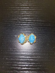 Vintage Gold Tone Blue and White West Germany Clip On Earrings