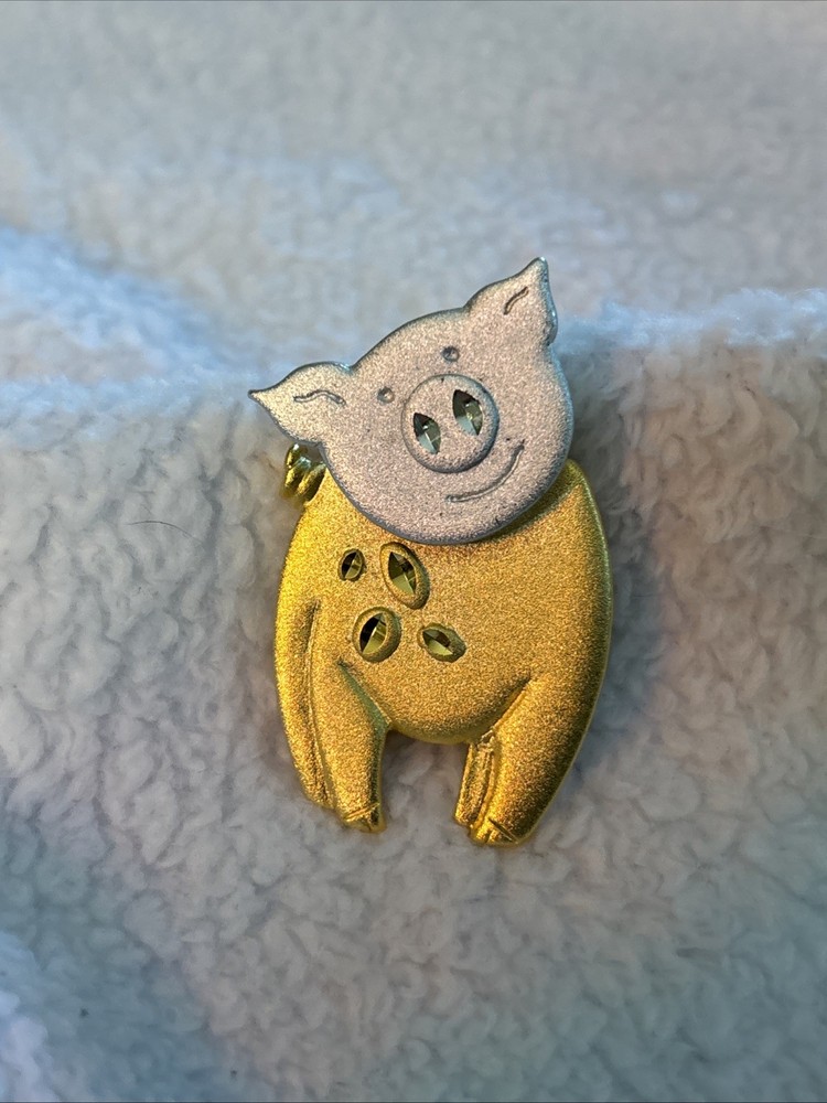 RARE Vintage Tona Signed Articulated Pig Brooch Jonette Jewelry (JJ)Mold Variant