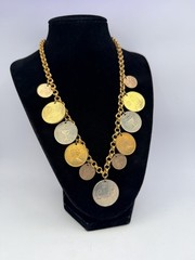 Vintage Coin Necklace Israel Bahamas Mixed Coins Charms 18” Gold Tone Chain HJ