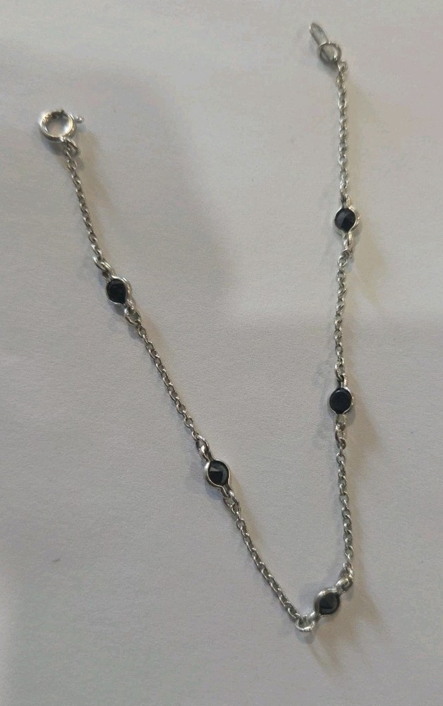 Vintage 925 Stwrling Silver And Black Cz Bracelet 7 3/4″