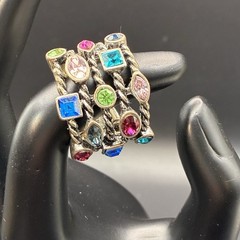 Vintage BIG Colorful 1980s Ring Adjustable/Expansion Ring,Sz 7-9, Stackable Hack
