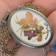 Vtg OOAK Artisan Encased Dried Flower Pendant Chain Necklace ST 24” Signed