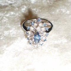 Vintage Faux Sapphire & Rhinestone Cocktail Ring-1990’s