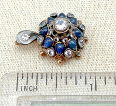 Antique Victorian Lapis Lazuli & Colorless Gemstone Cluster Pendant Mixed Metal