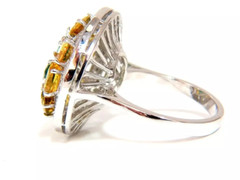 Amazing 5.22ctw Fancy Yellow Sapphires & Vivid Green Emeralds Cluster Women Ring