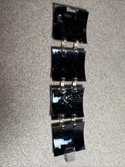 Vintage MCM Bracelet Enamel on Copper 1.75″ Wide 4 Panel Modern Green Artisan