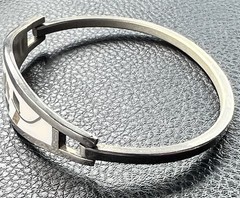 Vintage Silver Bracelet Alpaca Mexico White Floral Hinged Inlay Abalone