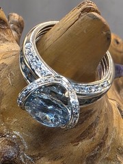 18kt BELLARI Diamond Aquamarine 18k White Gold Ring 7.42 S7