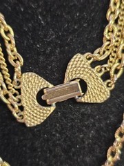 Vtg Goldtone 3 strands Link Chain Choker Necklace w/ Moonstone 28in-S91-READ