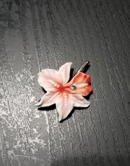 Franz Porcelain Pink Orchid Rhodium Pendant – Discontinued Mint With Box Signed
