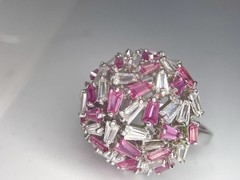 925 Sterling Silver Pink Tapered Baguette CZ Dome Cocktail Ring Size 6 13g