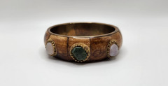 Vintage Brass and Bone with gemstones Bangle bracelet