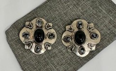 Vikki Carr Estate Native American Onyx Agate Silver Earrings Certificate Authent