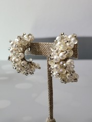Vintage Silver Tone Pearl & Beads Swirls Earrings Beautiful See Pics 😍 K80