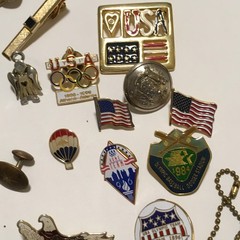 Lot of Vintages Pins Tie Lip Elgin Watch for repair locks cuff Links Flags USA