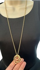 Avon Triple Heart Pendant Gold Tone 30″ Chain Necklace Graduated Open Hearts