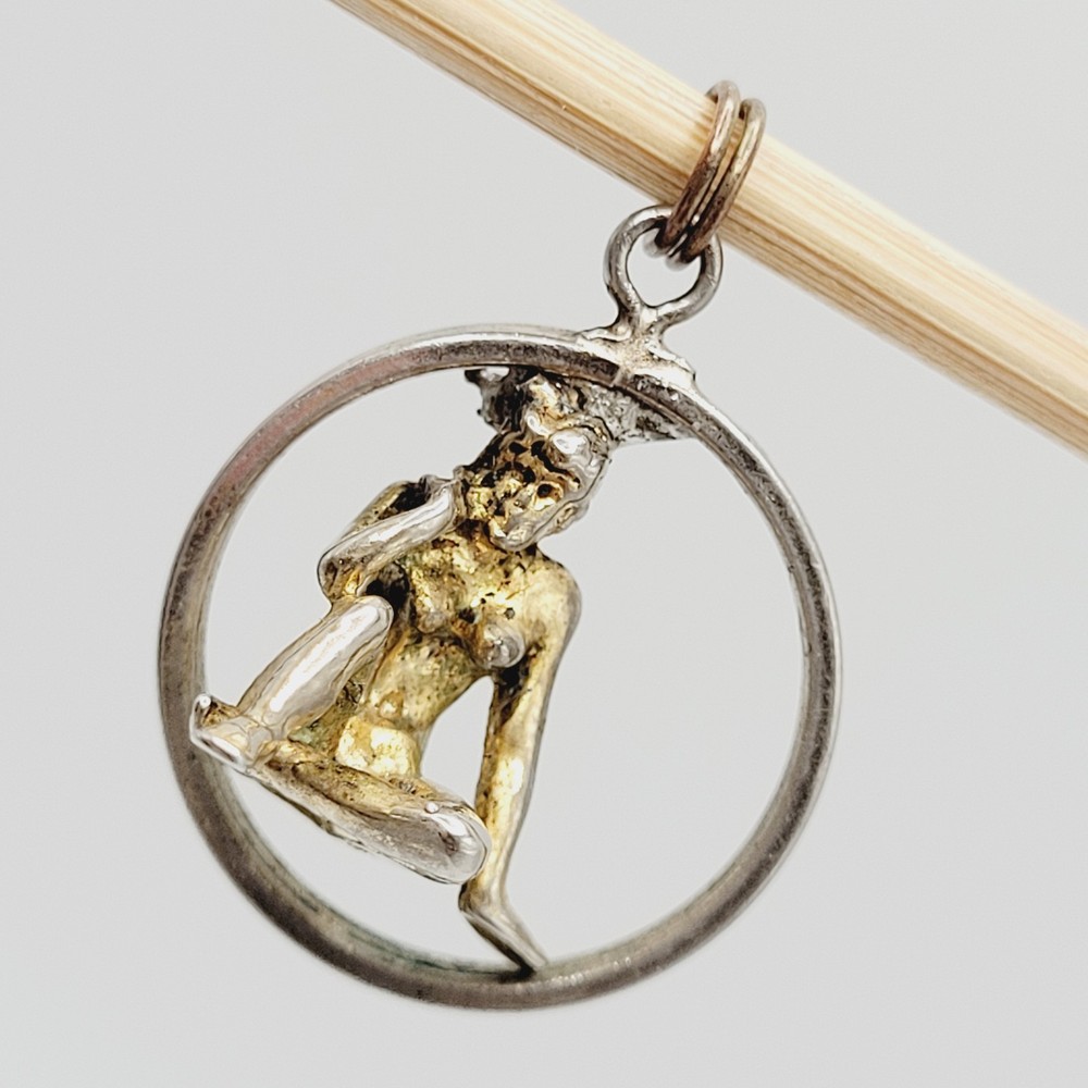 Modernist Woman Thinker Dimensional Figure in Circle Vintage Pendant Charm
