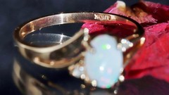 10k yellow gold size 5 ring 0.355ct Australian fiery opal diamond 1.52gr N3815