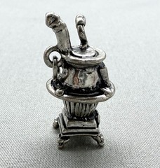 Vintage Beau Sterling Silver Potbelly Stove Charm Cast Iron 3D