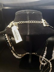 Southern Living Black & White Three Strand Acrylic Necklace. Goldtone Accents