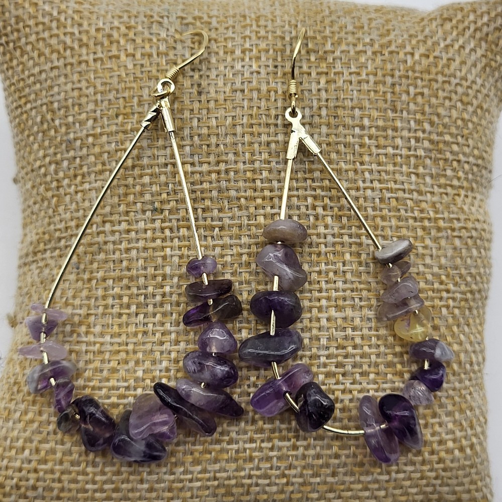 Sterling Silver Gold Plated Purple Amethyst bead teardrop dangle earrings