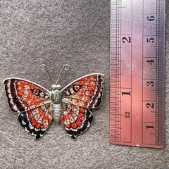 Vintage Butterfly Brooch | Red Gold Foiled Enamel Figural Mid Century Modern Pin