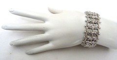 835 SILVER 2-ROW FANCY DELICATE DETAILED REPOUSSE FLOWERS LINK BRACELET ~ 7 1/2″