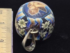 Rare Artisan Vtg Polymer Clay Cherub Angel Jingle Bell Sterling Ball Pendant